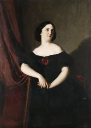 Retrato de una dama con vestido negro y ribete de volantes